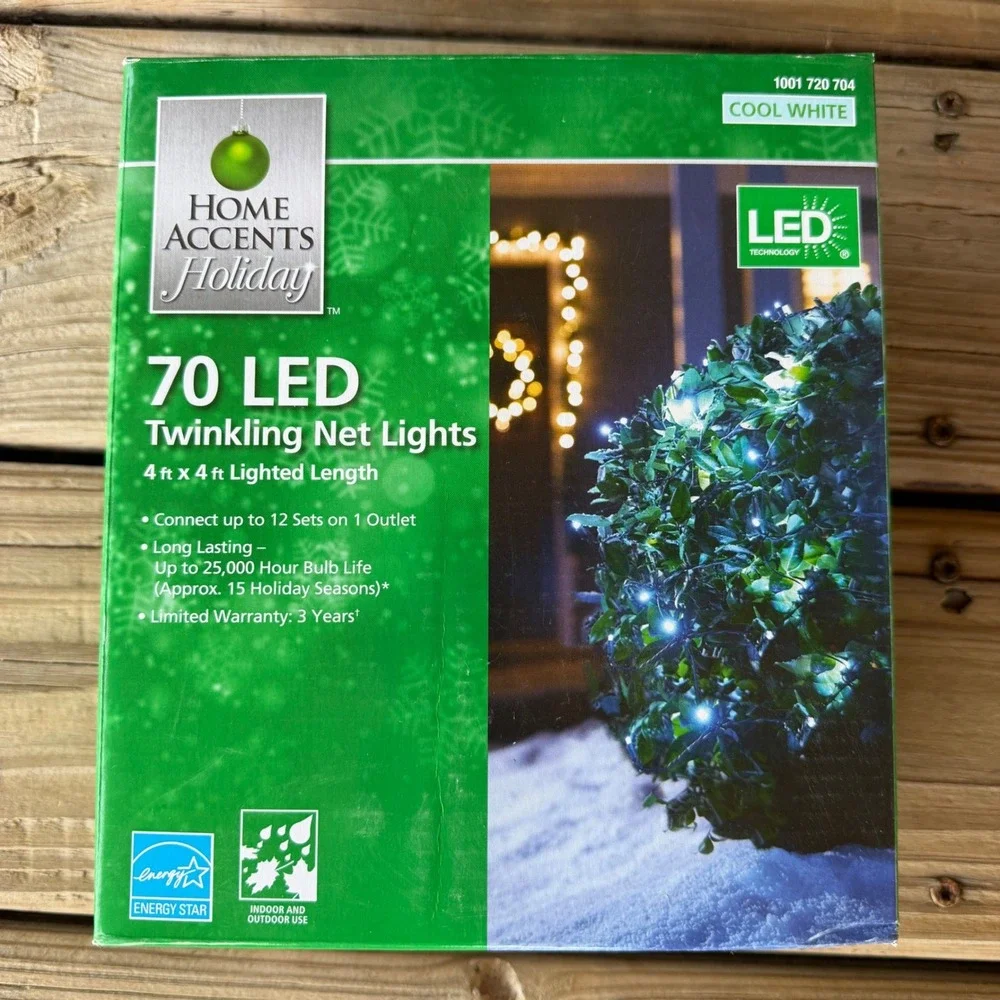 Home Accents Holiday 70 LED Twinkling Net Lights Cool White 4x4ft TY186-1615W